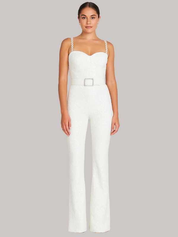 Camila | Women’s Strapless Glitter Jumpsuit with Waist Belt