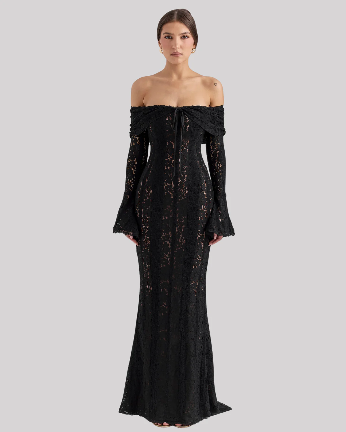 Naomi | Women’s Bell-Sleeve Ivory Lace Off-Shoulder Maxi Dress
