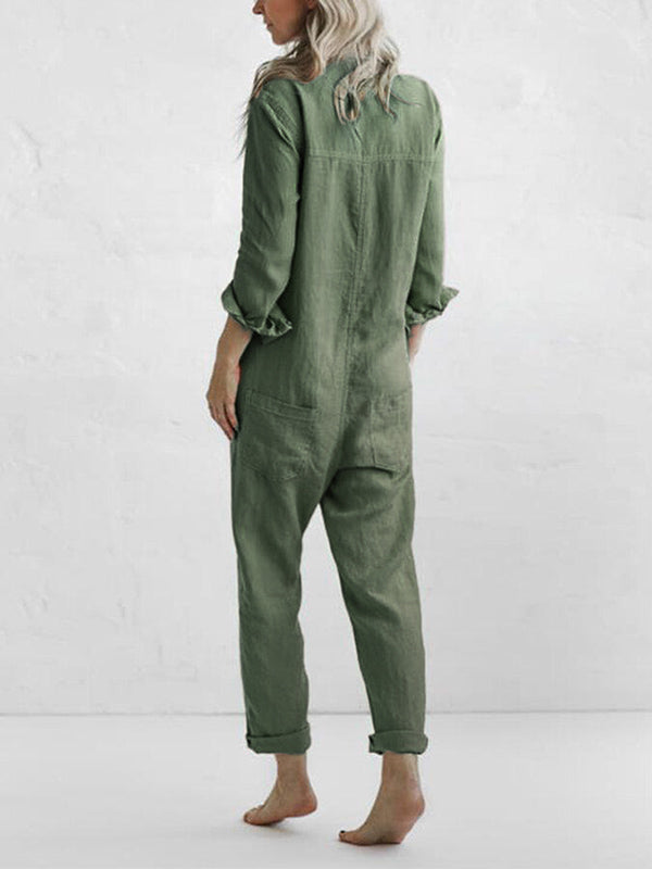 Sofia | Women’s Relaxed Fit Button-Down Jumpsuit with Roll-Tab Sleeves and Straight Leg