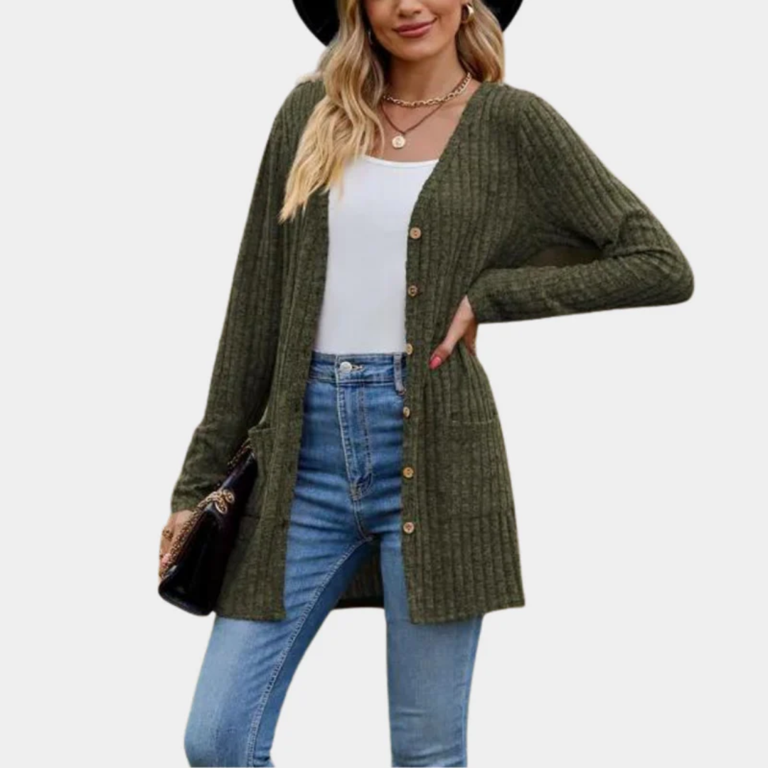 Freya | Ribbed Knit Button-Up Longline Cardigan
