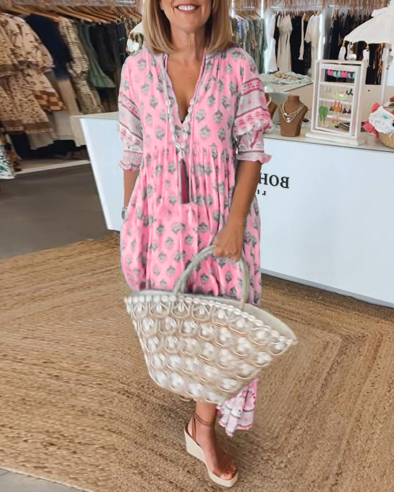 Matilda | Women’s Printed V-Neck Half-Sleeve Dress with Lightweight Comfort