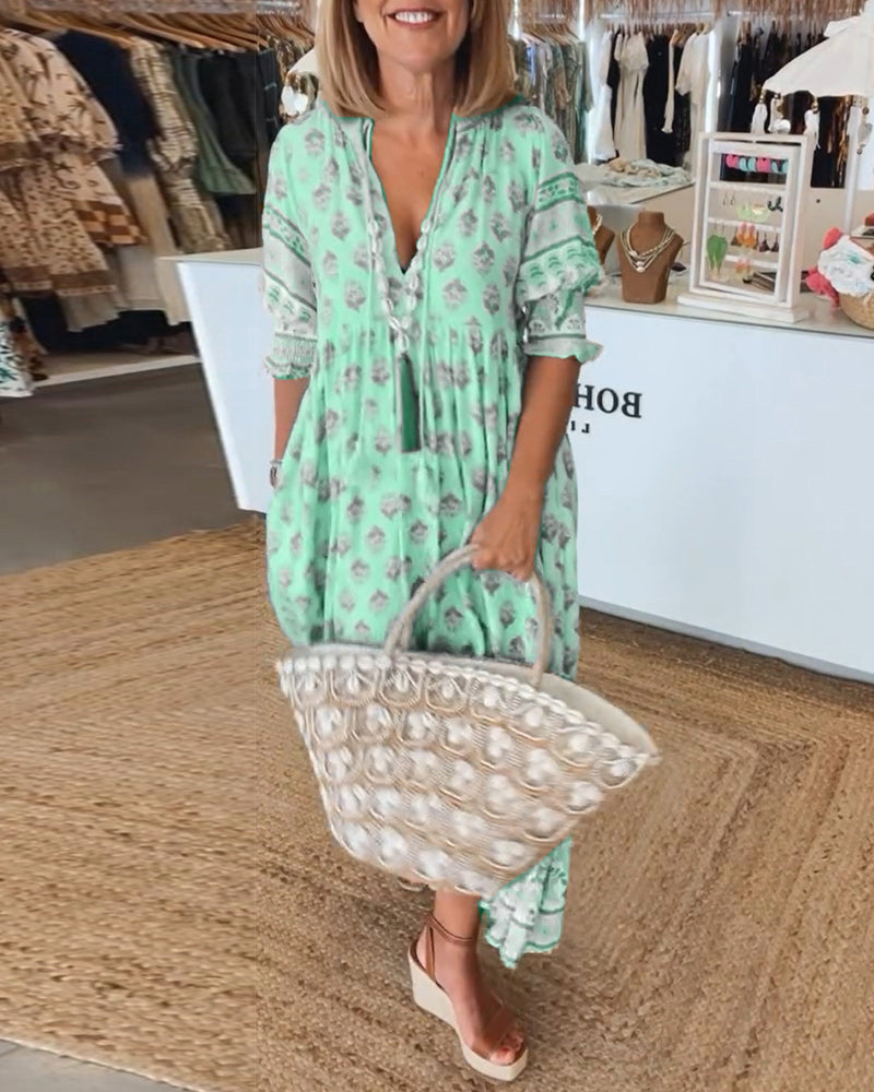 Matilda | Women’s Printed V-Neck Half-Sleeve Dress with Lightweight Comfort