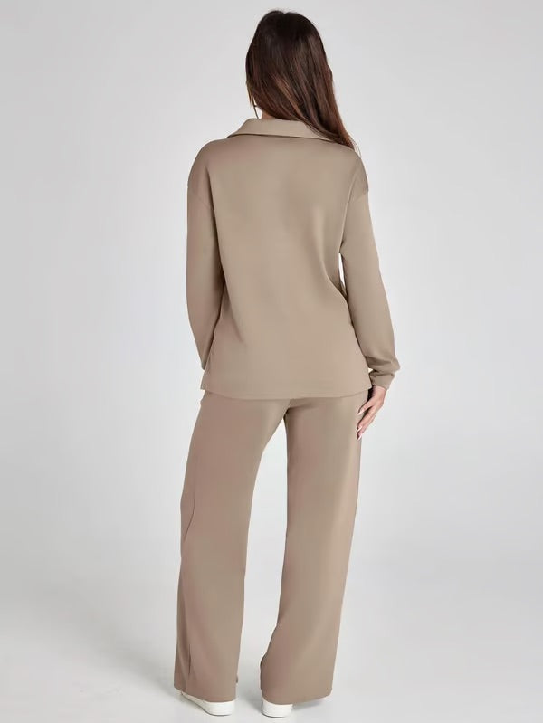 Orla | Women’s Two-Piece V-Neck Sweatshirt & Wide-Leg Trousers Set