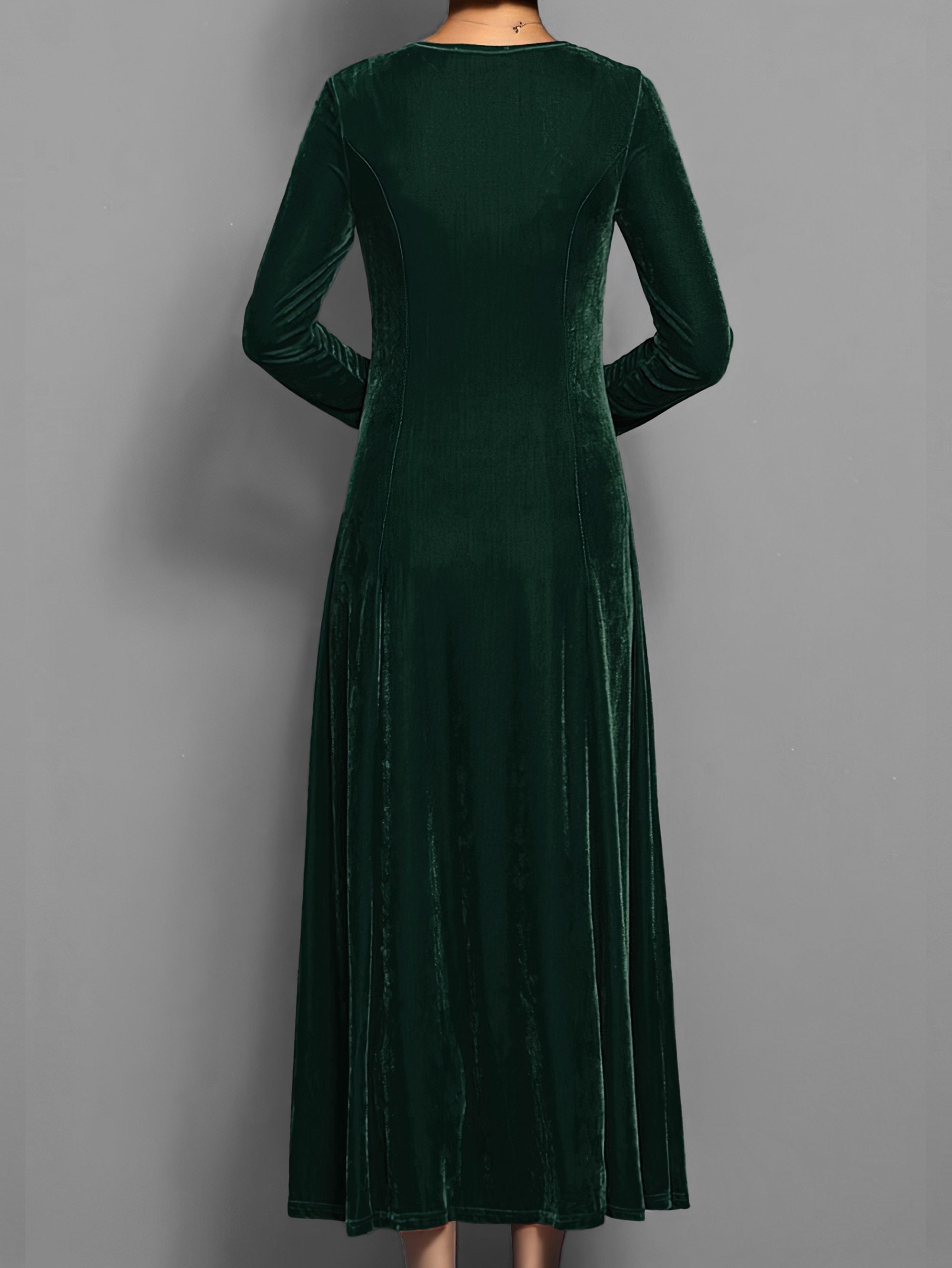 Sienna | Women’s Solid Midi Dress with Long Sleeves & Crew Neck