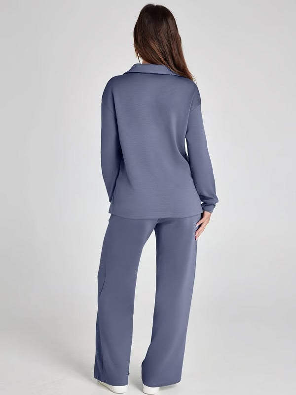 Orla | Women’s Two-Piece V-Neck Sweatshirt & Wide-Leg Trousers Set