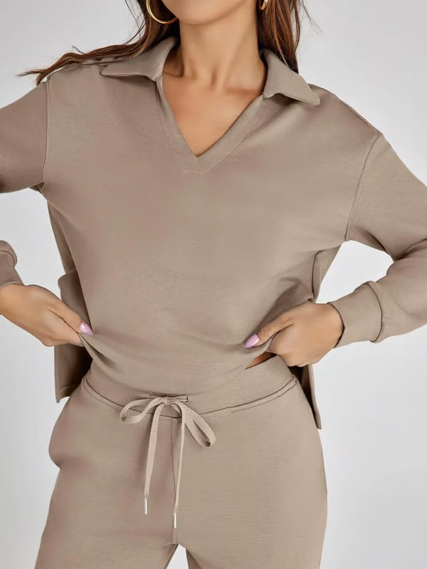 Orla | Women’s Two-Piece V-Neck Sweatshirt & Wide-Leg Trousers Set