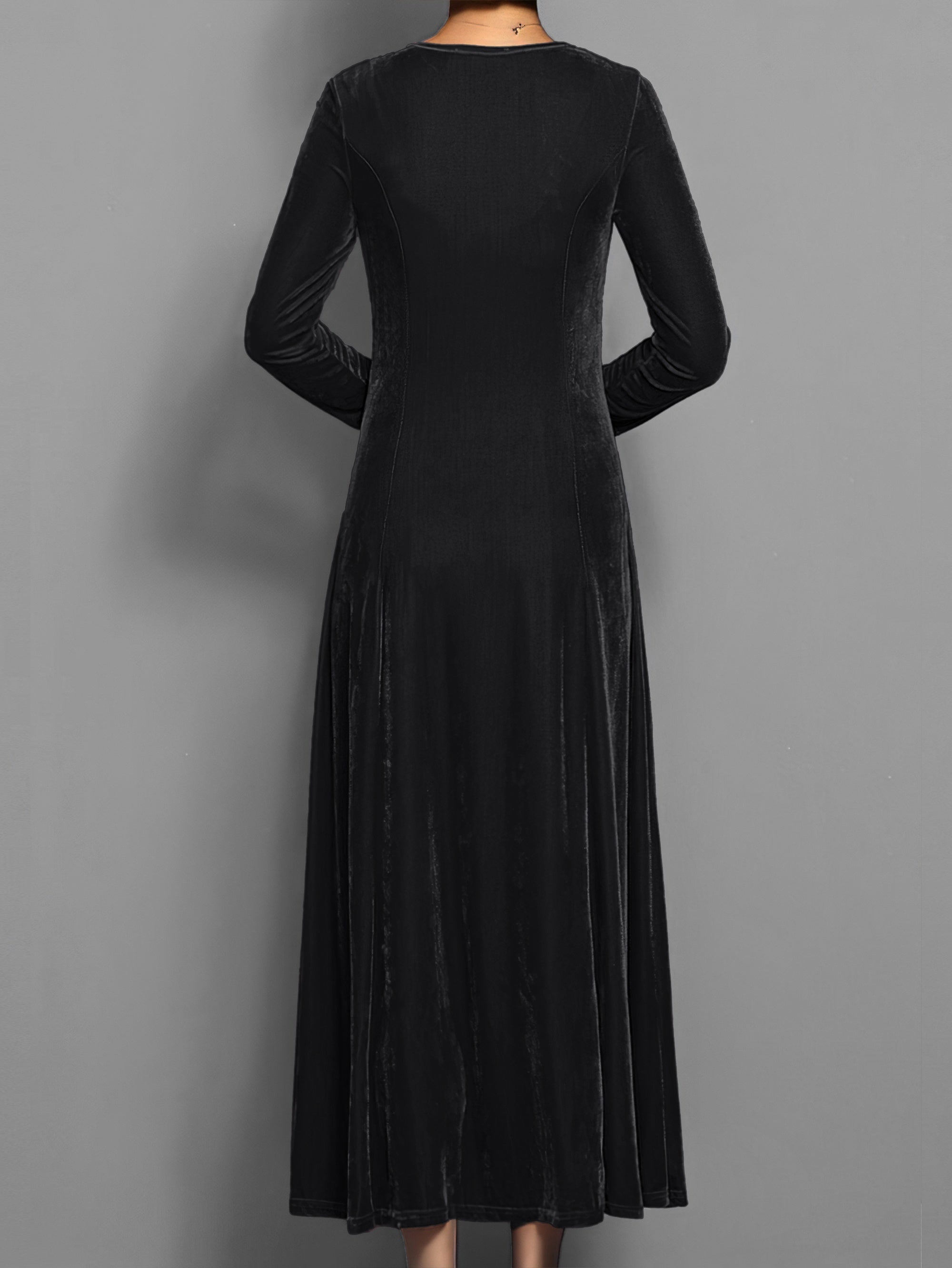 Sienna | Women’s Solid Midi Dress with Long Sleeves & Crew Neck