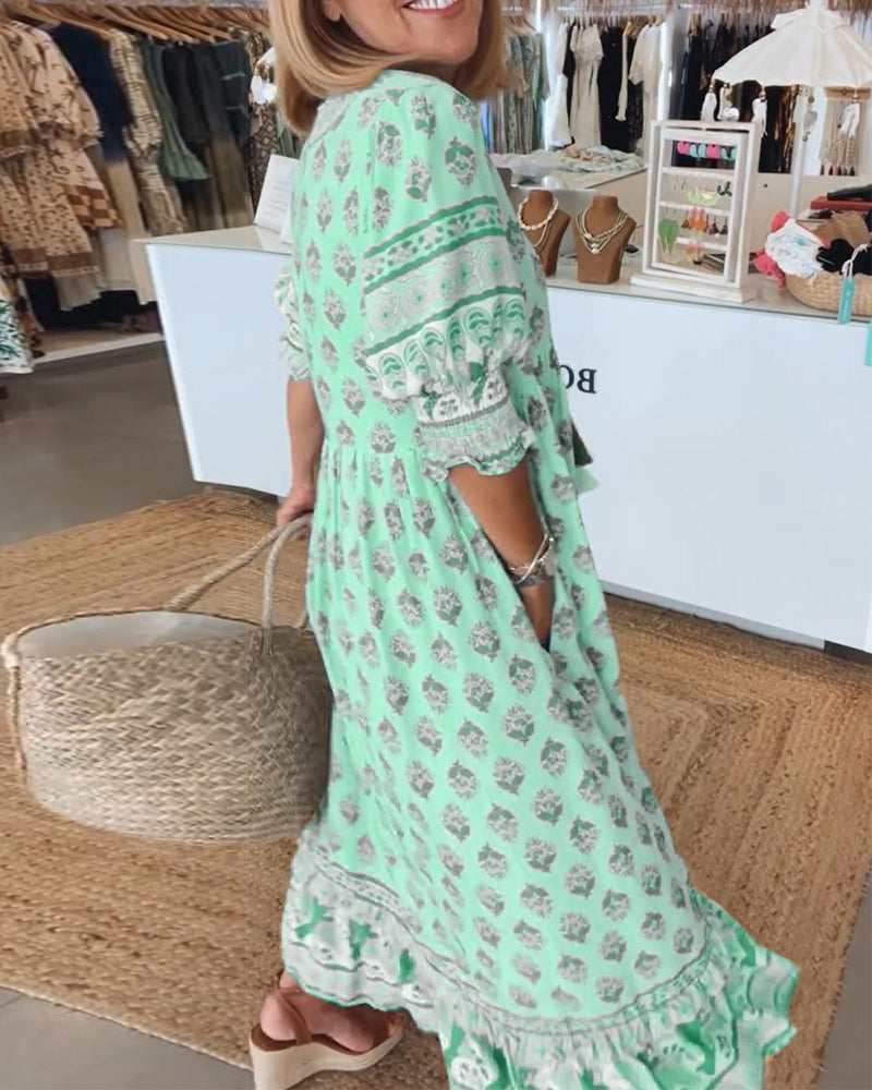 Matilda | Women’s Printed V-Neck Half-Sleeve Dress with Lightweight Comfort