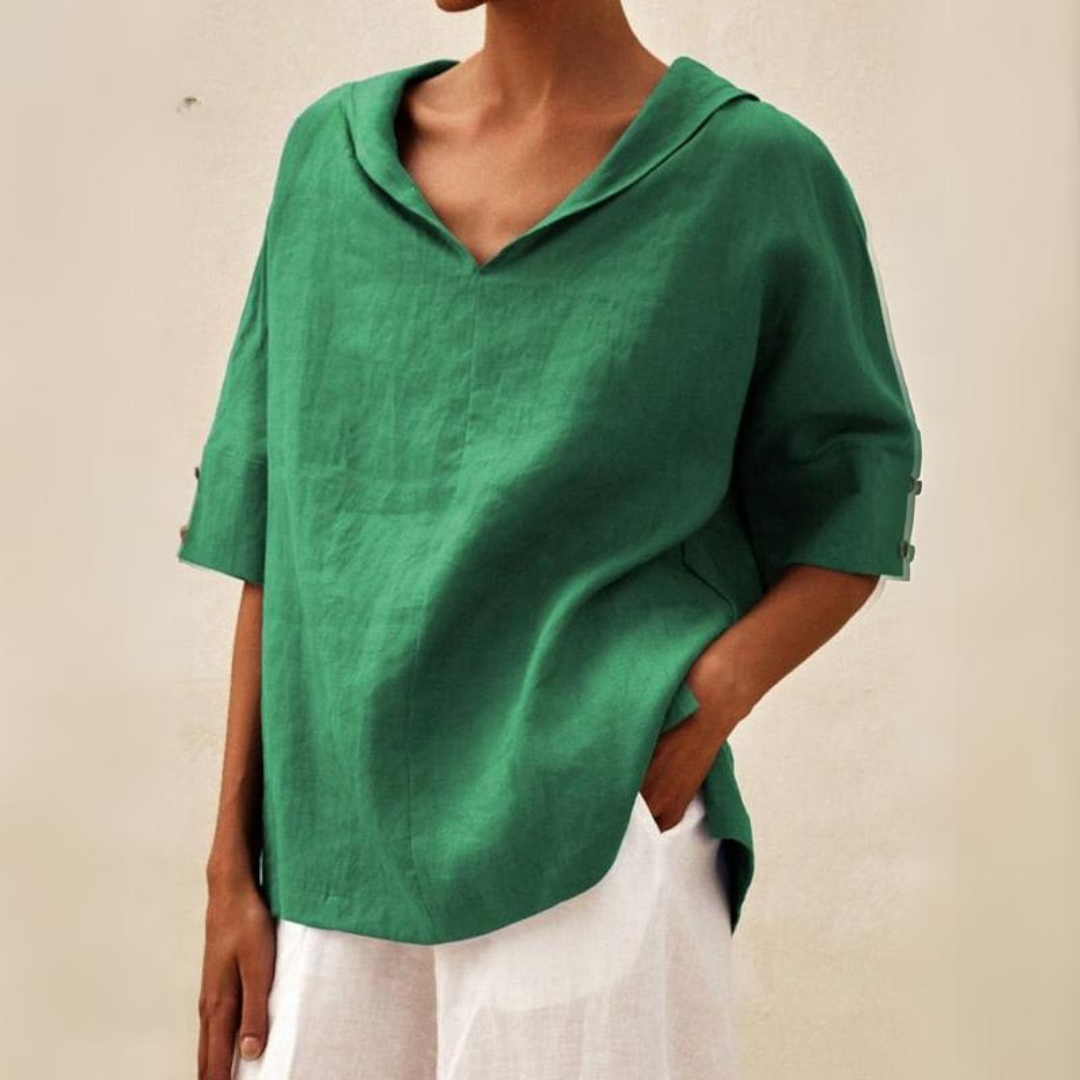 Ember | Women’s V‑Neck Casual Linen‑Look Shirt with Relaxed Fit