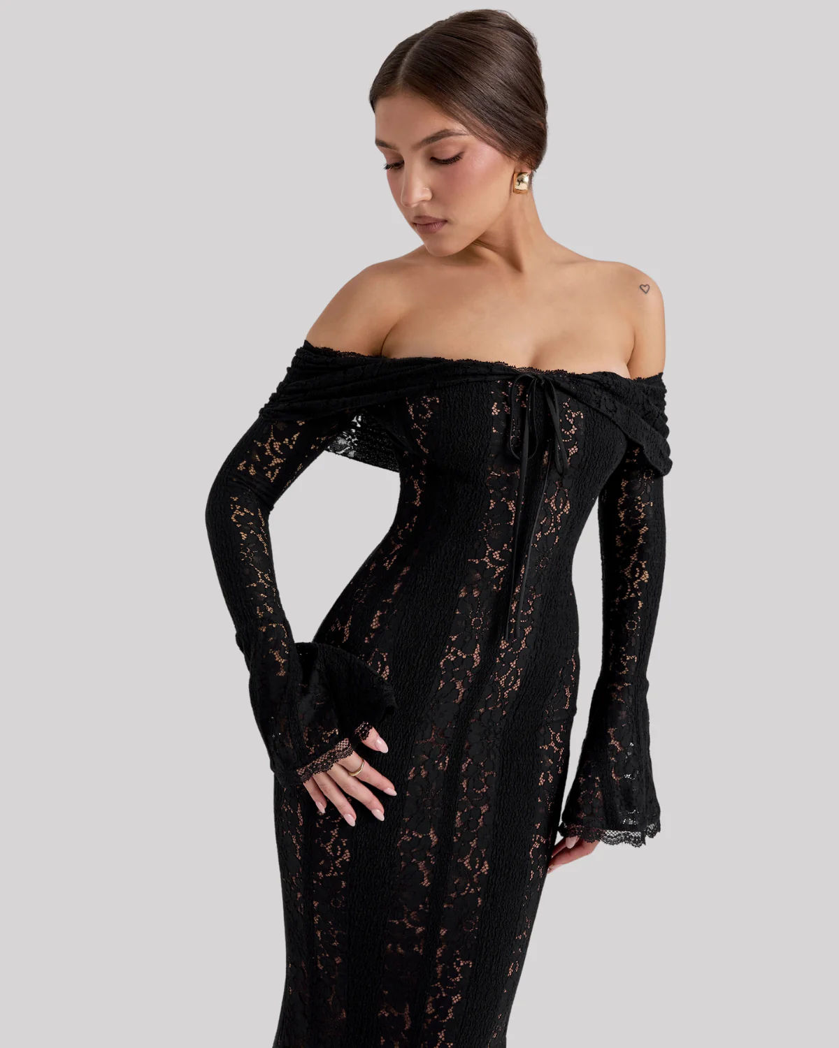 Naomi | Women’s Bell-Sleeve Ivory Lace Off-Shoulder Maxi Dress