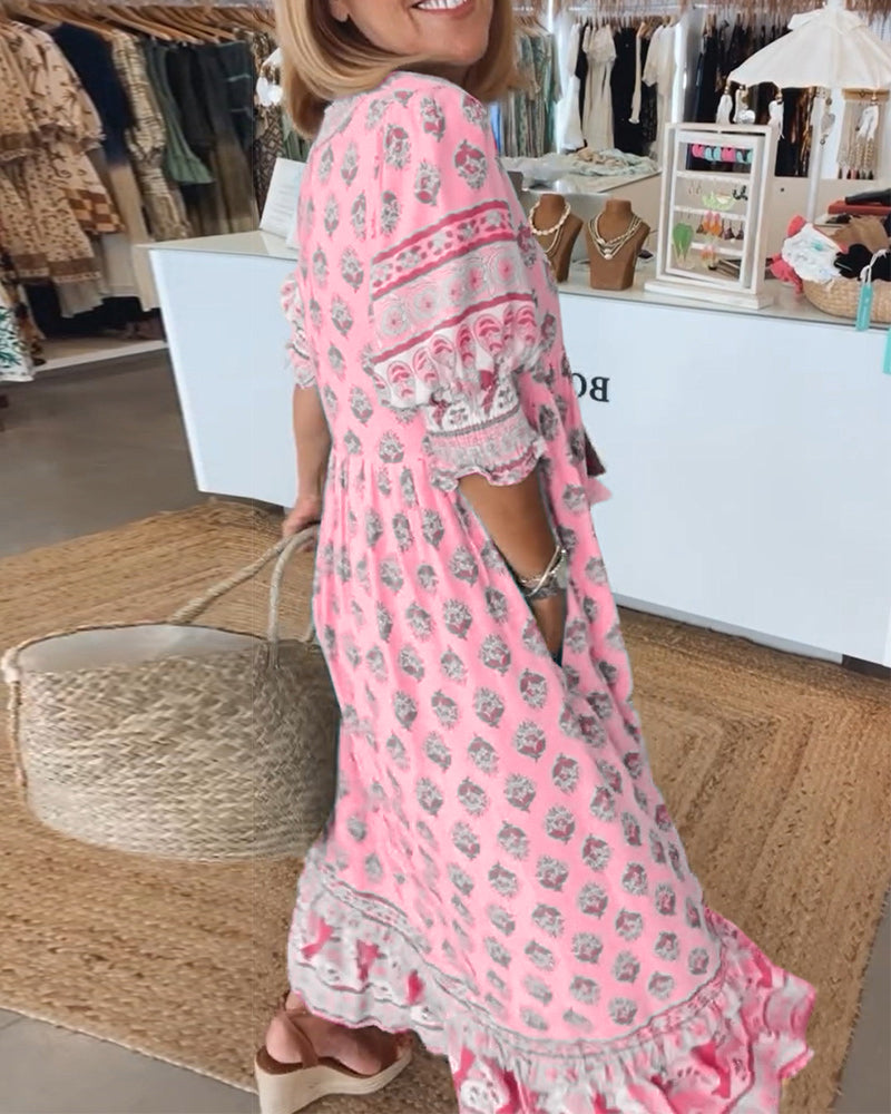 Matilda | Women’s Printed V-Neck Half-Sleeve Dress with Lightweight Comfort