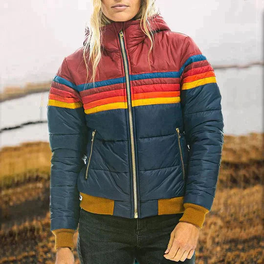 Emma | Women’s Retro Color‑Block Parka with Faux Fur Hood & Insulated Warmth
