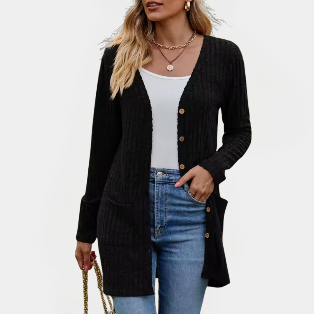 Freya | Ribbed Knit Button-Up Longline Cardigan