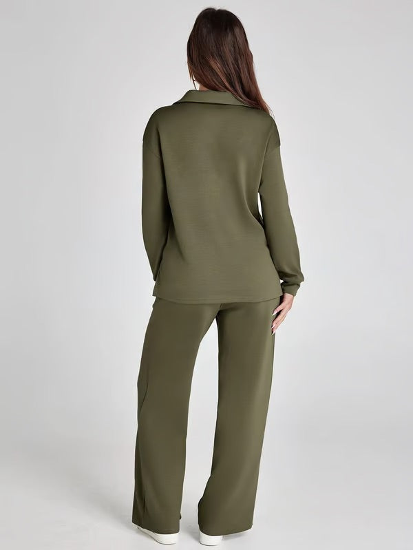Orla | Women’s Two-Piece V-Neck Sweatshirt & Wide-Leg Trousers Set