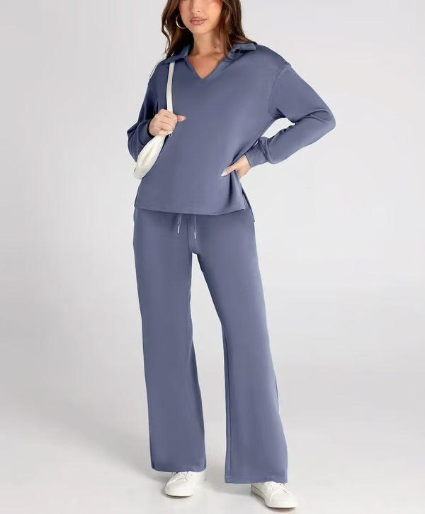 Orla | Women’s Two-Piece V-Neck Sweatshirt & Wide-Leg Trousers Set