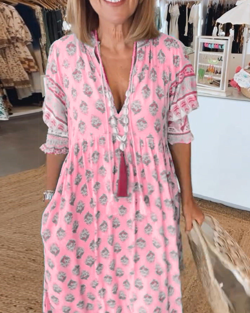 Matilda | Women’s Printed V-Neck Half-Sleeve Dress with Lightweight Comfort