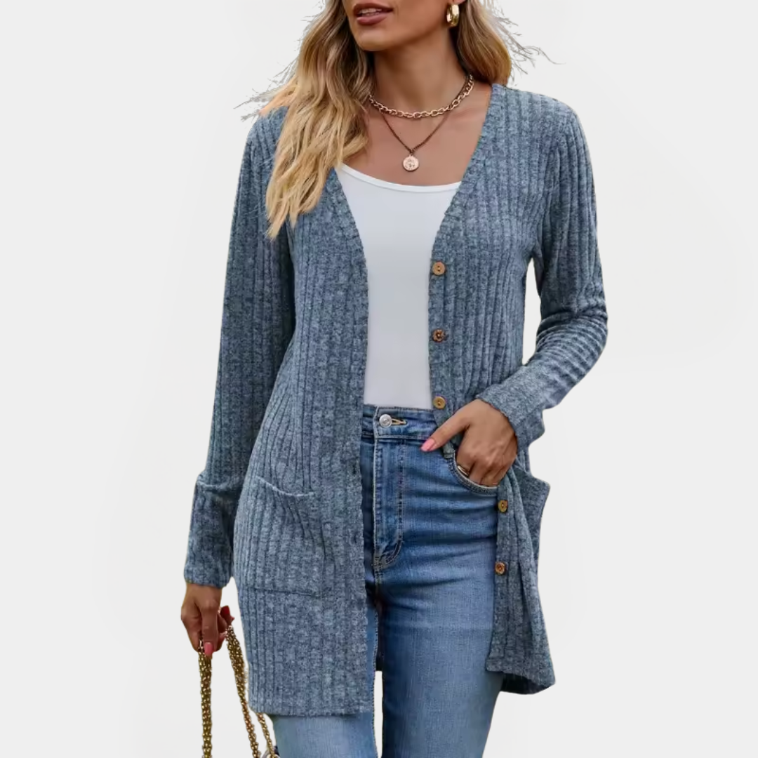 Freya | Ribbed Knit Button-Up Longline Cardigan