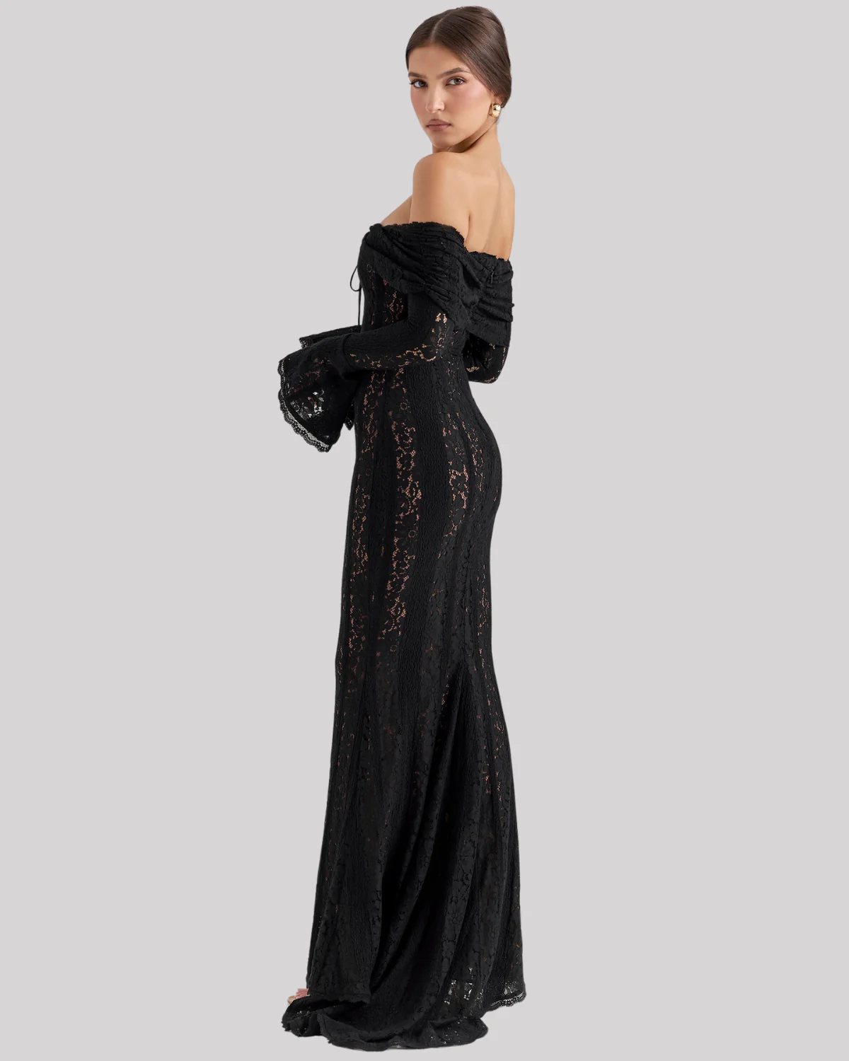 Naomi | Women’s Bell-Sleeve Ivory Lace Off-Shoulder Maxi Dress