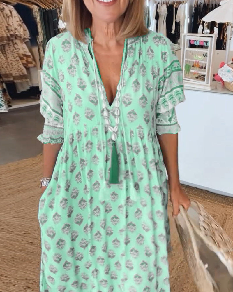 Matilda | Women’s Printed V-Neck Half-Sleeve Dress with Lightweight Comfort