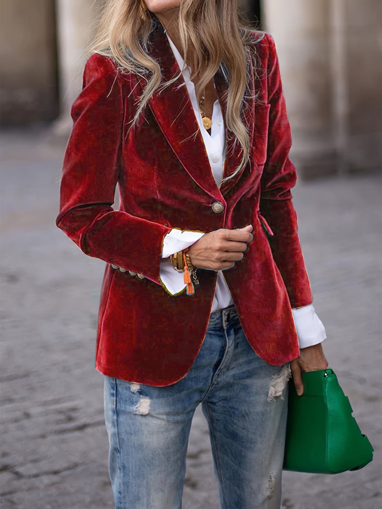 Annabelle |  Velvet Blazer with Gold Button Accents Timeless Luxury with a Modern Edge
