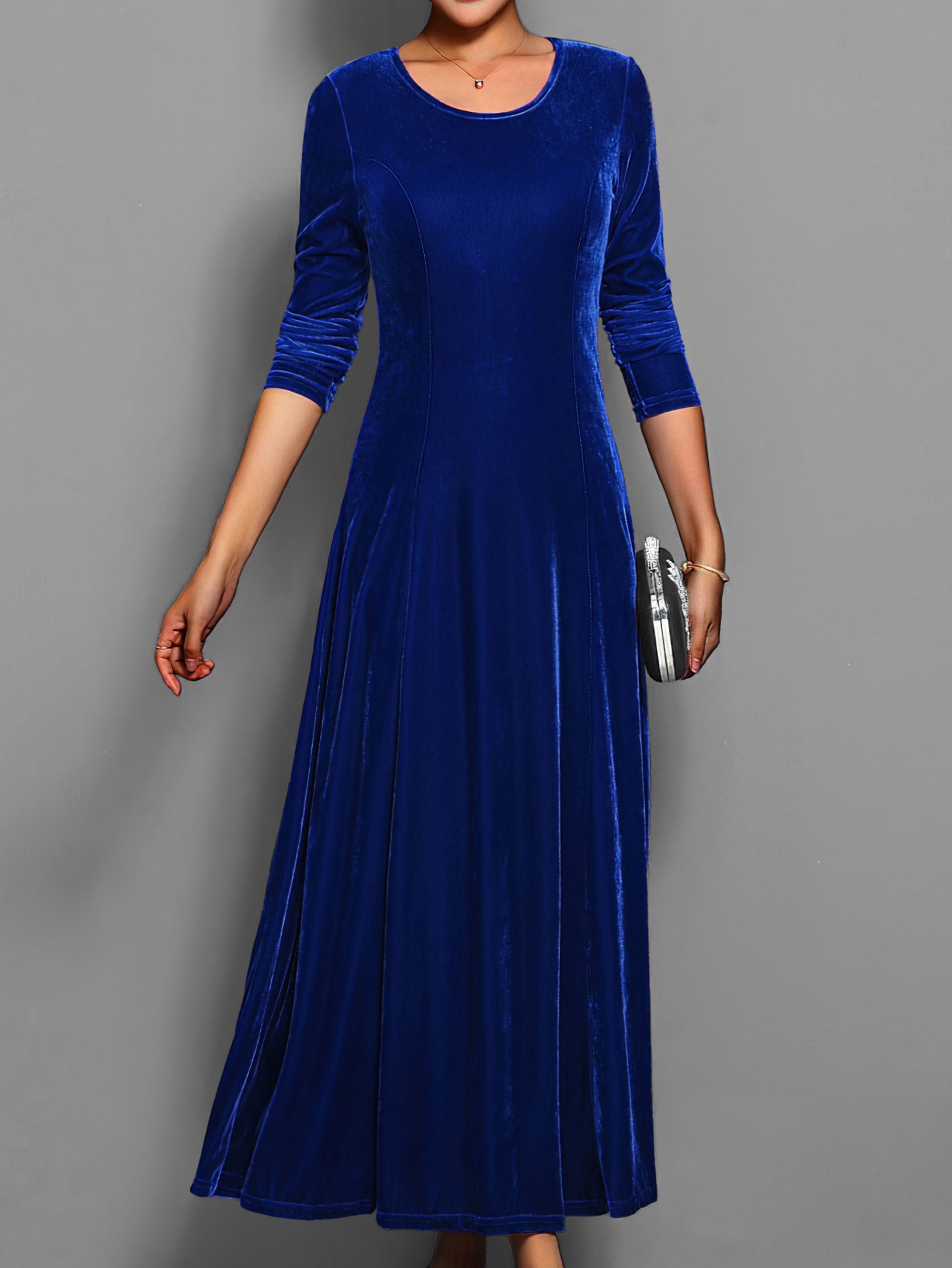 Sienna | Women’s Solid Midi Dress with Long Sleeves & Crew Neck
