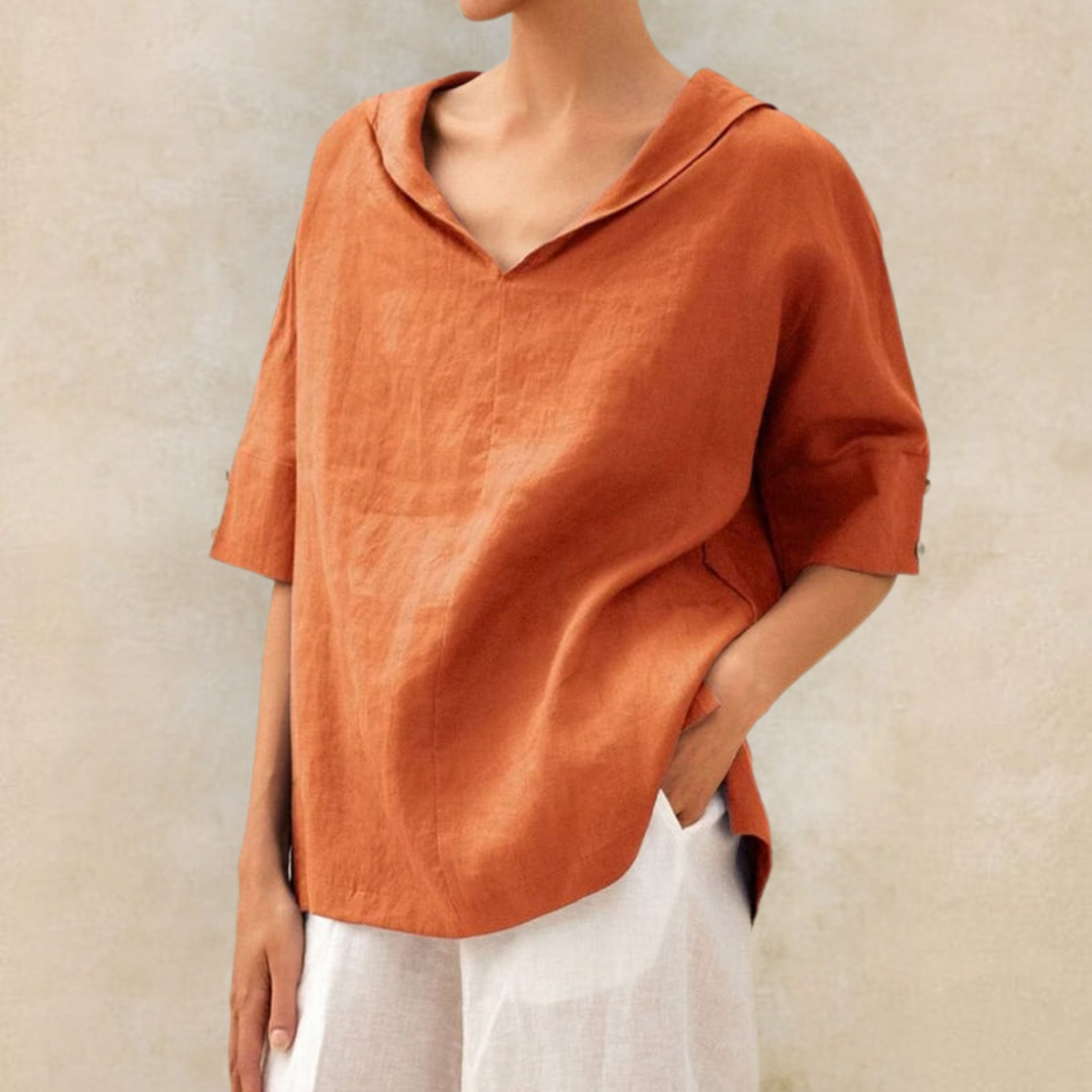 Ember | Women’s V‑Neck Casual Linen‑Look Shirt with Relaxed Fit