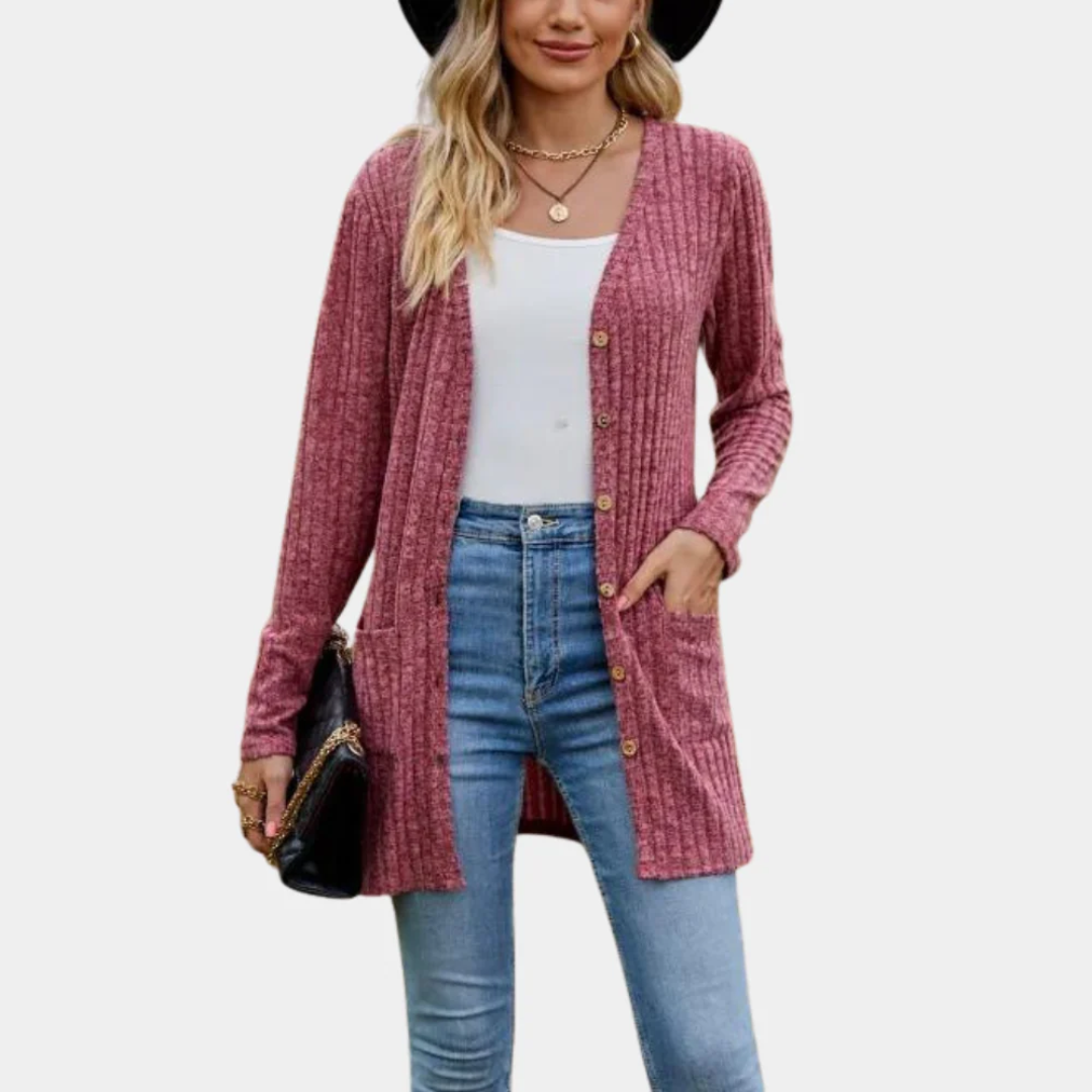 Freya | Ribbed Knit Button-Up Longline Cardigan