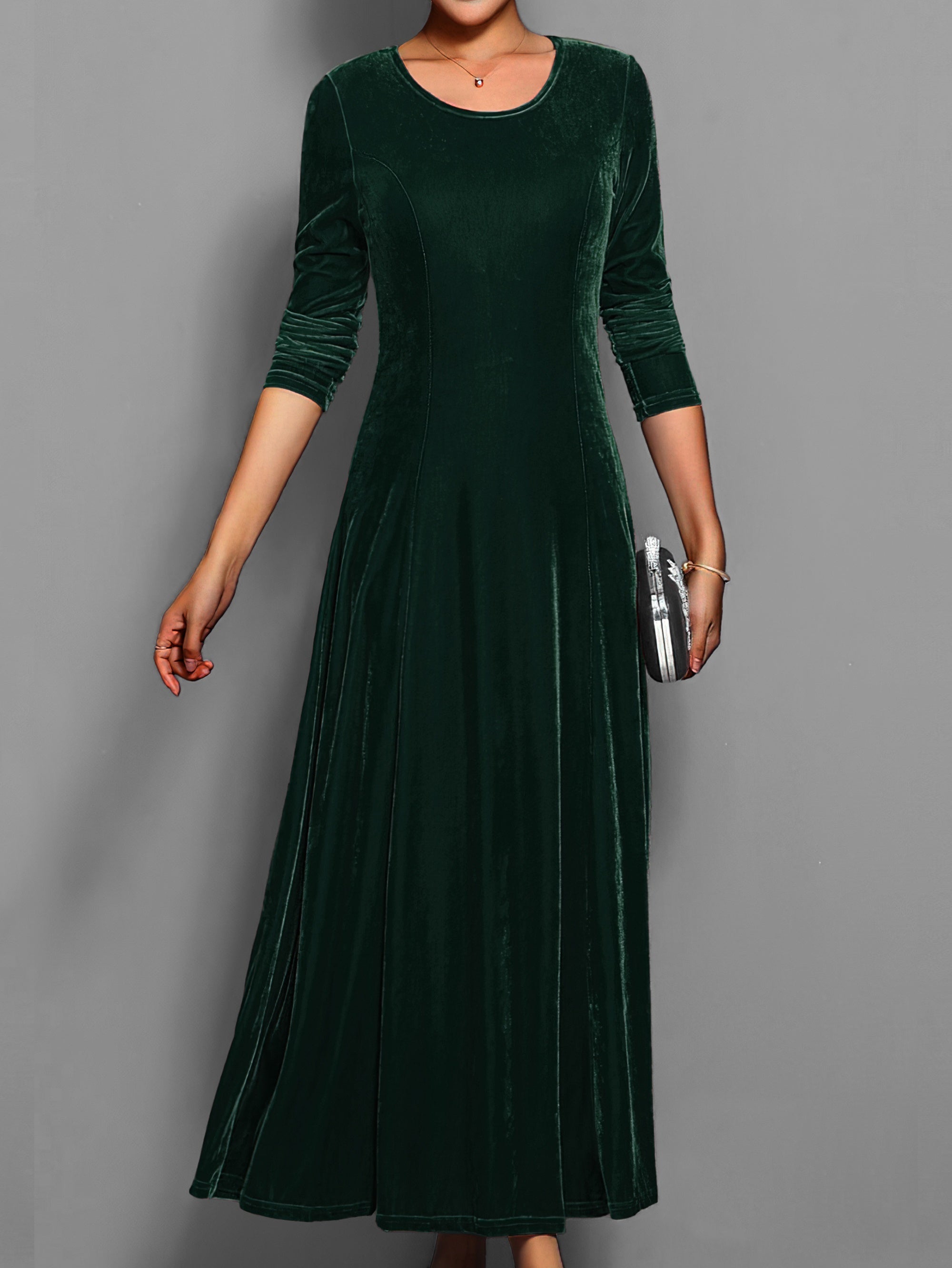 Sienna | Women’s Solid Midi Dress with Long Sleeves & Crew Neck