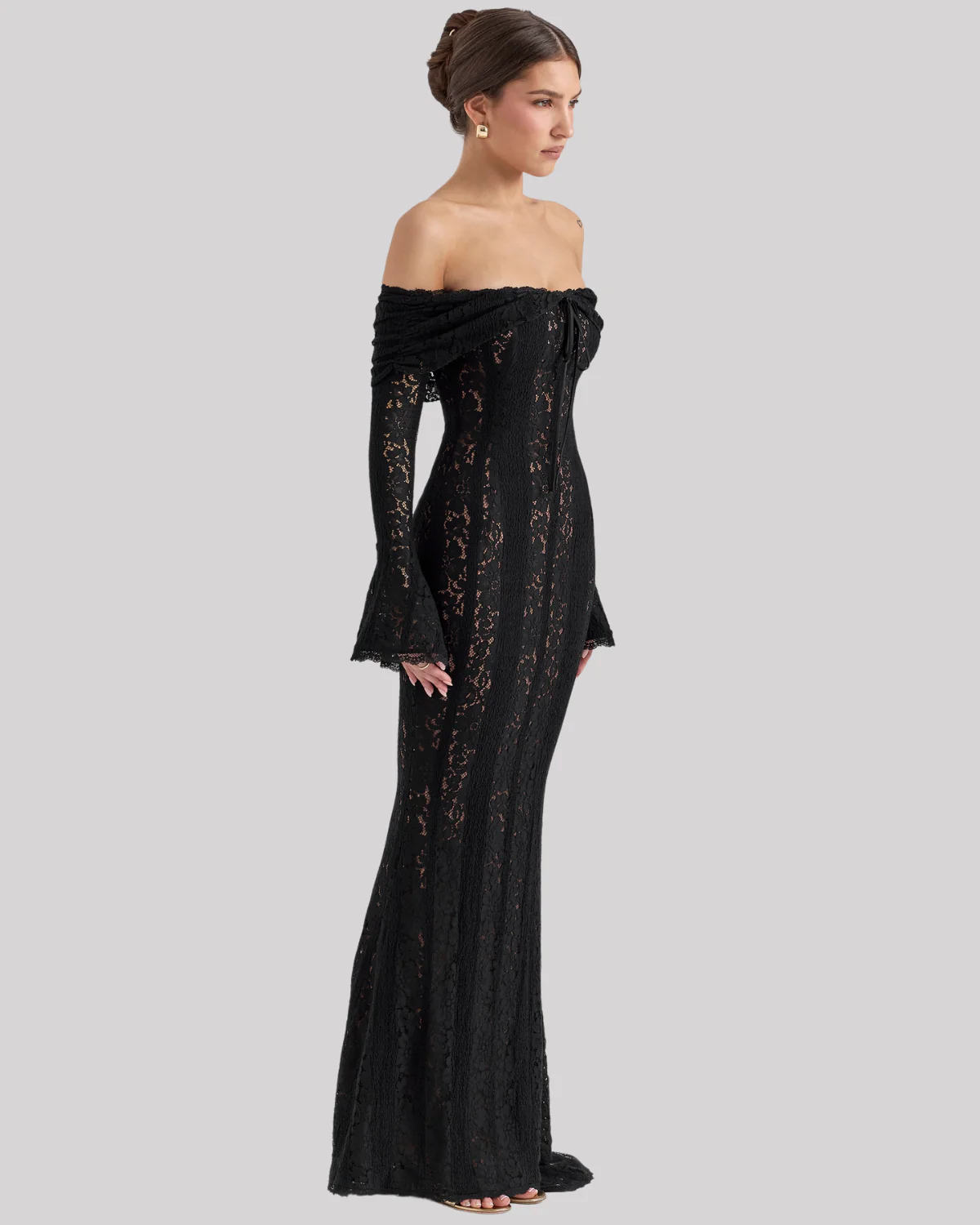 Naomi | Women’s Bell-Sleeve Ivory Lace Off-Shoulder Maxi Dress