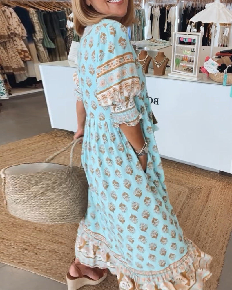 Matilda | Women’s Printed V-Neck Half-Sleeve Dress with Lightweight Comfort