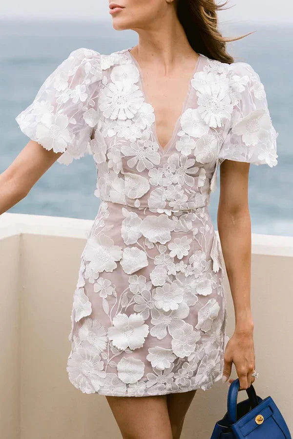 Florence | Women’s Floral Mini Dress with Puff Sleeves & Flattering Fit