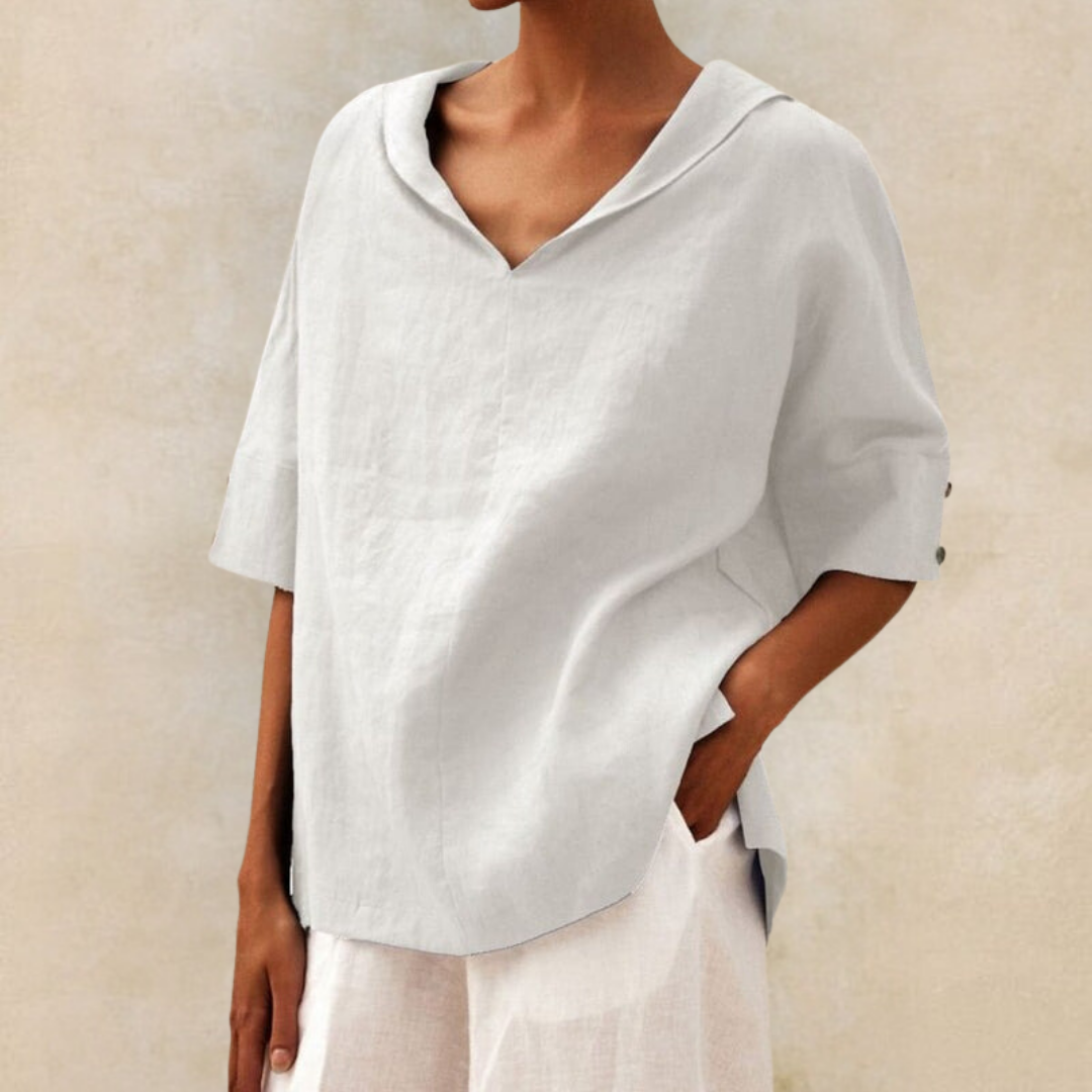 Ember | Women’s V‑Neck Casual Linen‑Look Shirt with Relaxed Fit