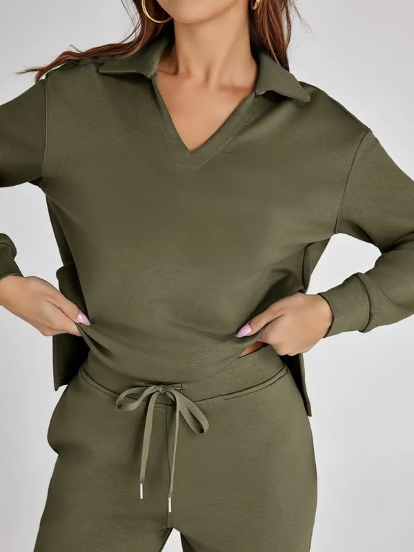Orla | Women’s Two-Piece V-Neck Sweatshirt & Wide-Leg Trousers Set