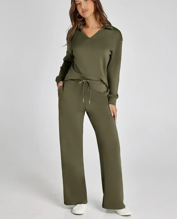 Orla | Women’s Two-Piece V-Neck Sweatshirt & Wide-Leg Trousers Set