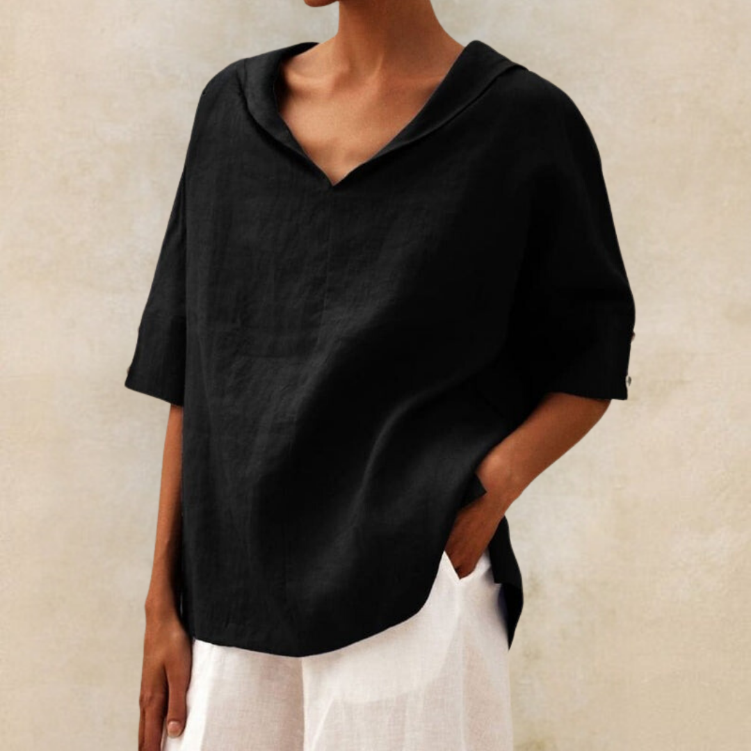 Ember | Women’s V‑Neck Casual Linen‑Look Shirt with Relaxed Fit