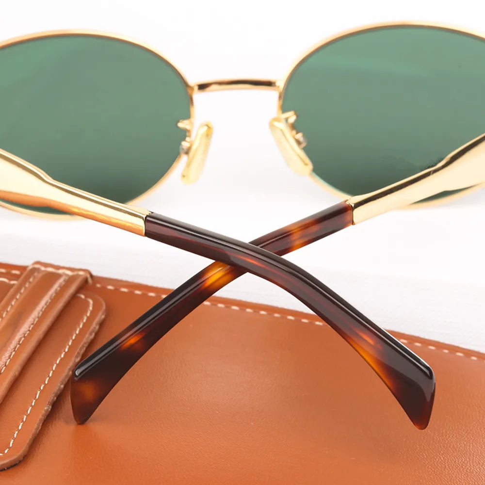 Evelyn | Oval Frame Sunglasses Gold & Black Metal & Polycarbonate Stylish and Protective