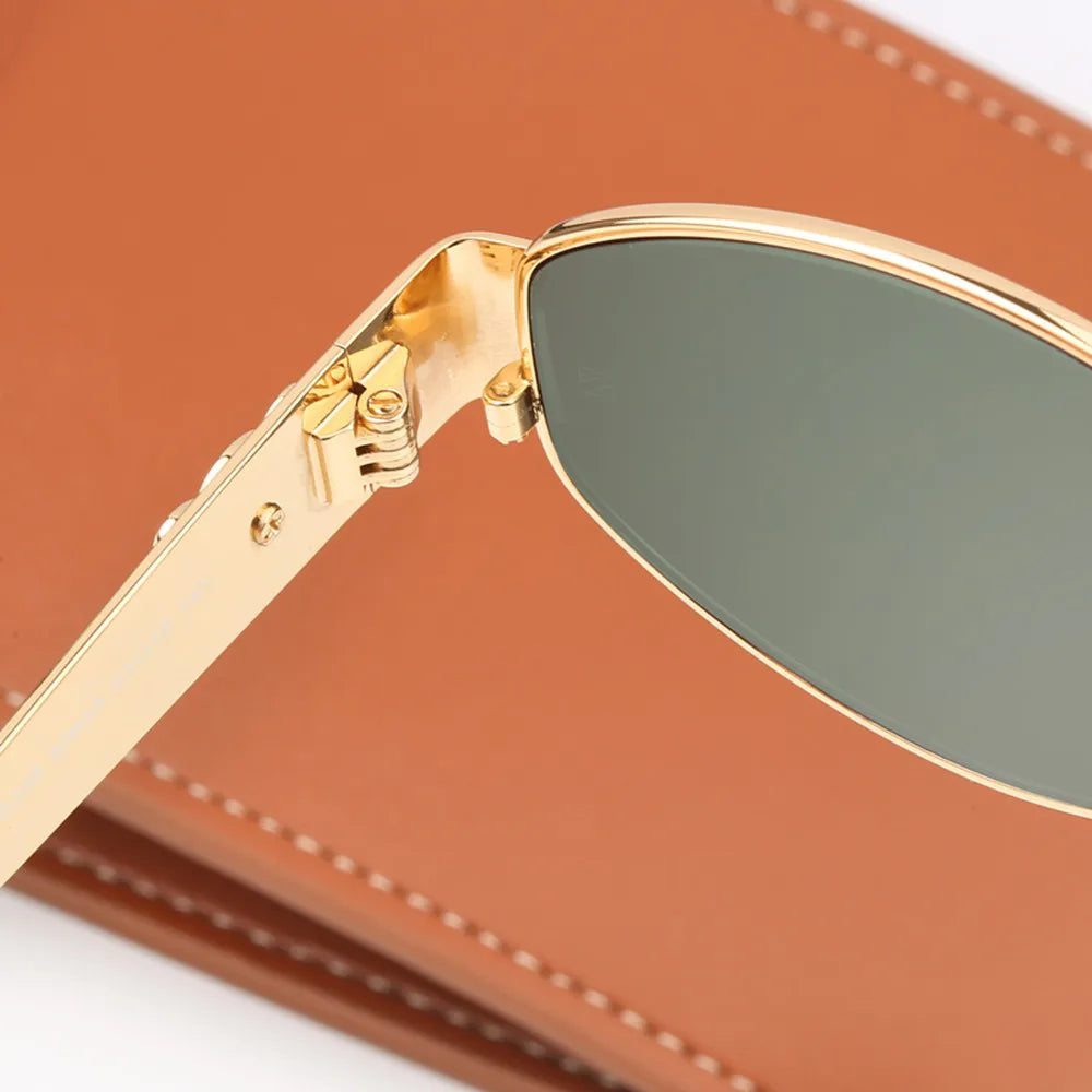 Evelyn | Oval Frame Sunglasses Gold & Black Metal & Polycarbonate Stylish and Protective