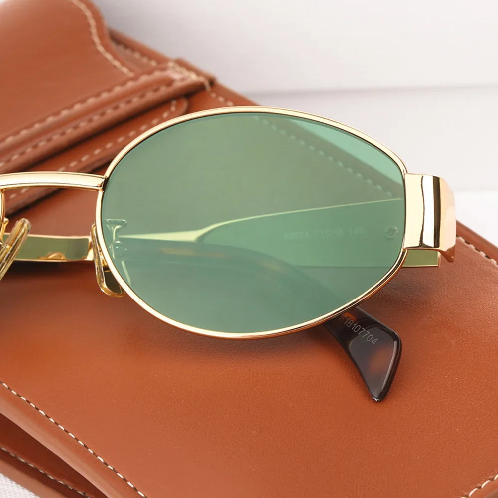 Evelyn | Oval Frame Sunglasses Gold & Black Metal & Polycarbonate Stylish and Protective