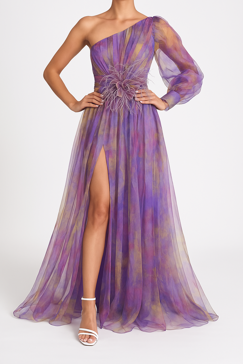 Ariella | Women’s One-Shoulder Evening Gown with Asymmetrical Sleeves