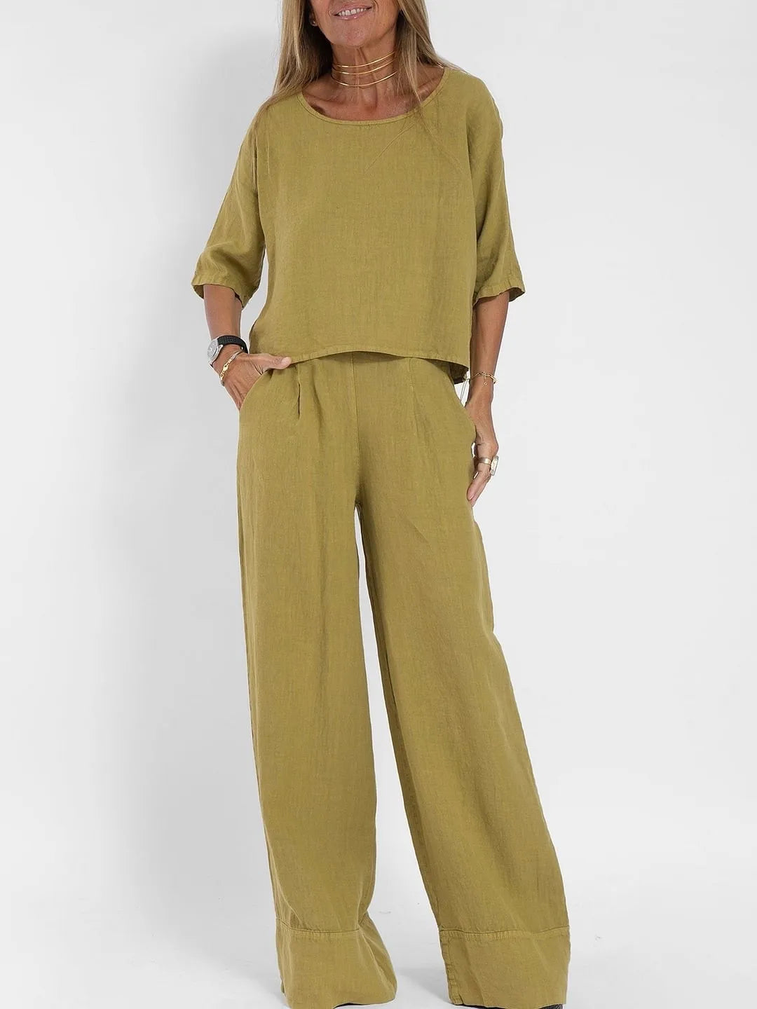 Ava | Women’s Breathable Two‑Piece Top & Wide‑Leg Pants Set