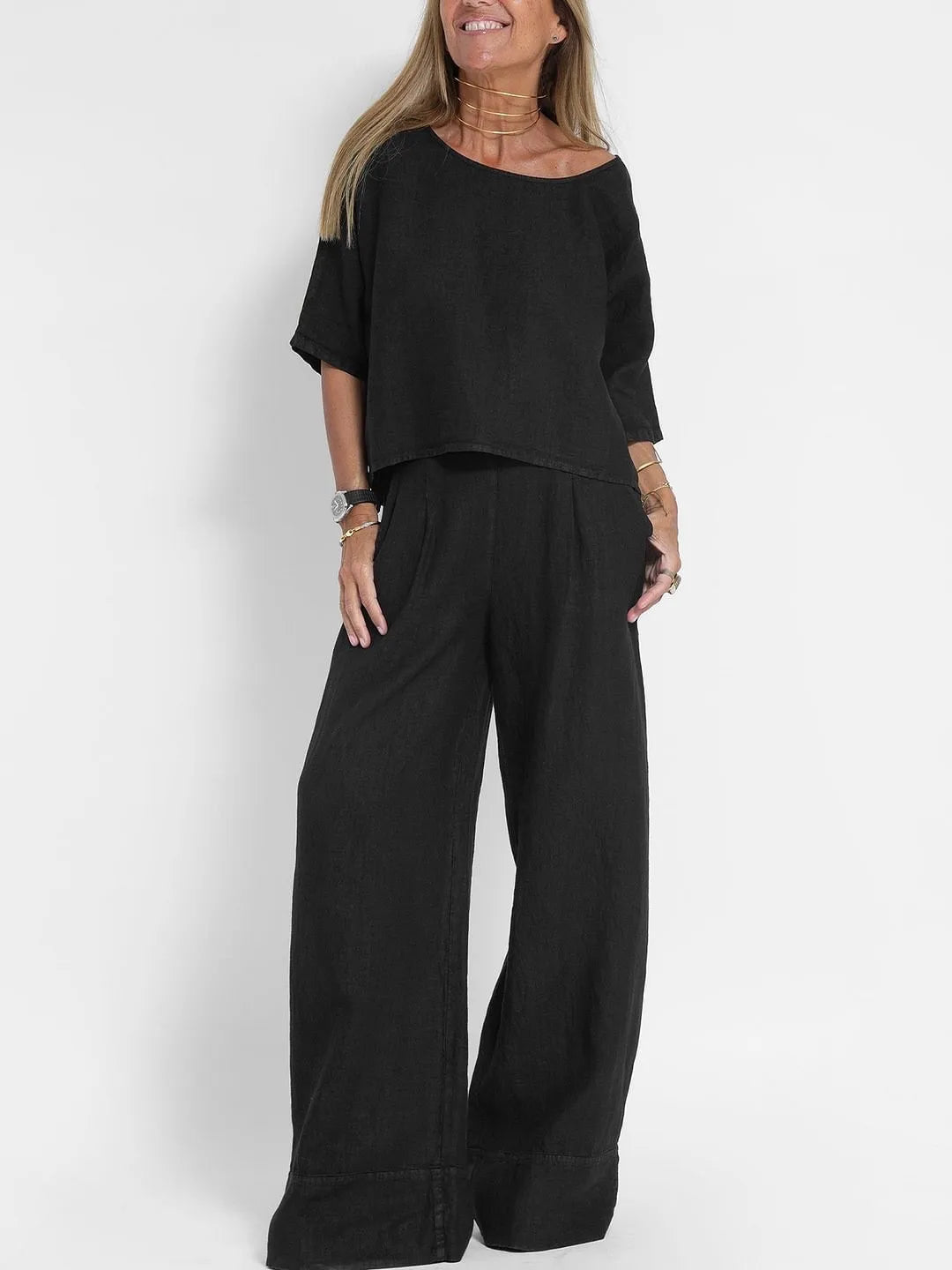 Ava | Women’s Breathable Two‑Piece Top & Wide‑Leg Pants Set