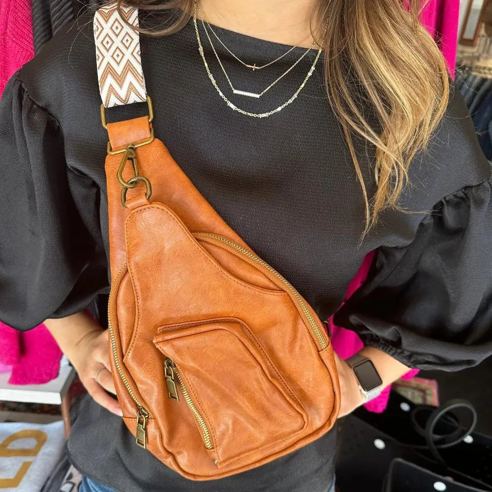Maribel | Vintage Crossbody Sling Bag with Geometric Strap