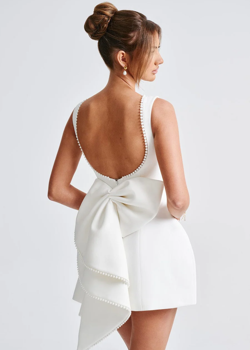 Penelope | Women’s Pearl Embellished Mini Dress with Contoured Silhouette
