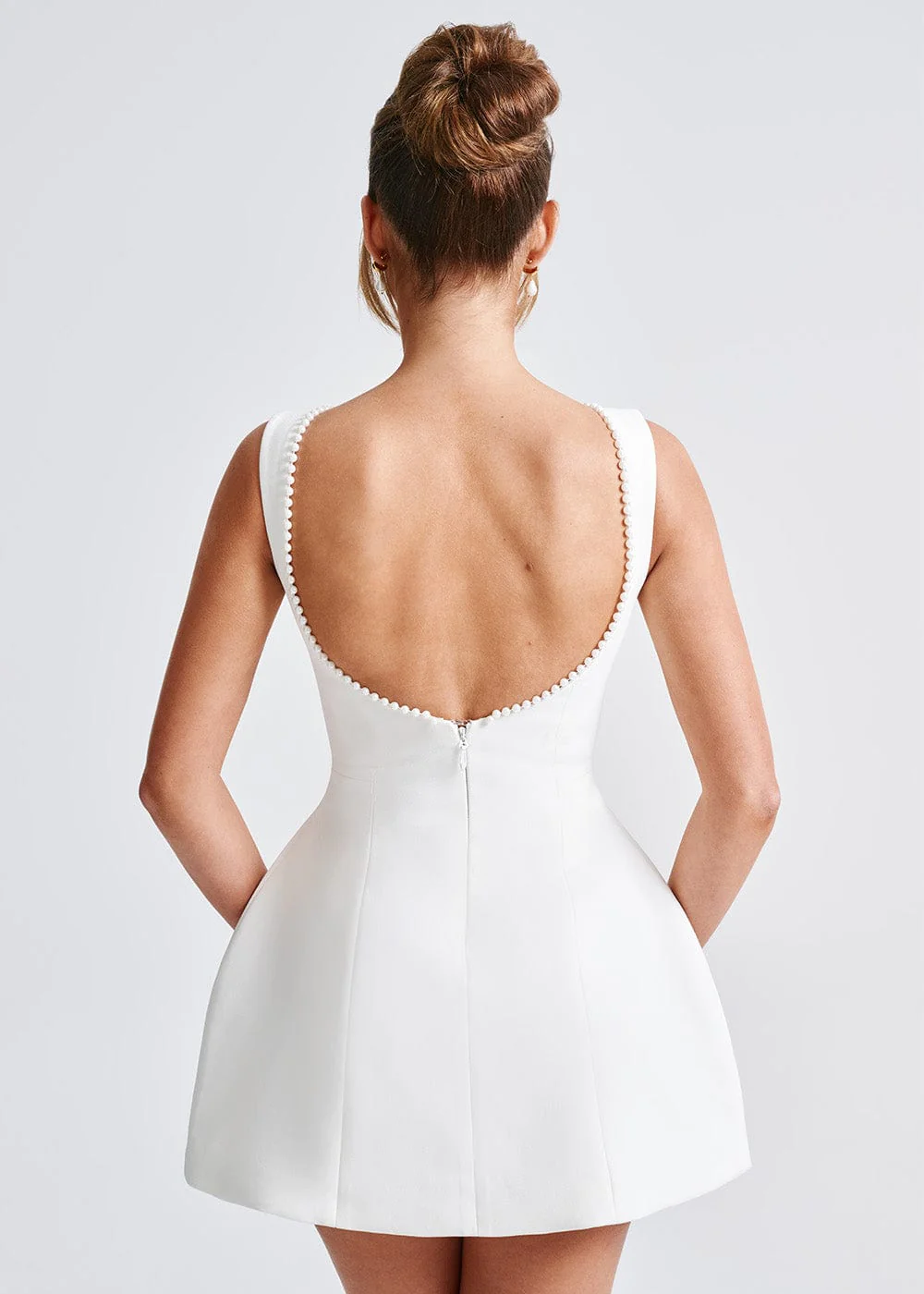 Penelope | Women’s Pearl Embellished Mini Dress with Contoured Silhouette