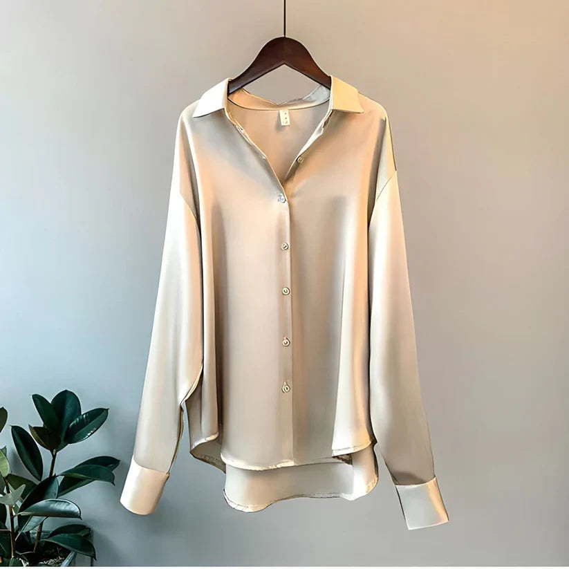 Shaira | Women’s Long-Sleeve Silk Blouse with Button-Up Front