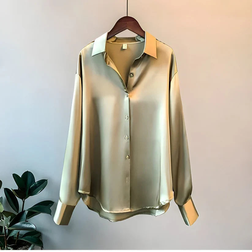 Shaira | Women’s Long-Sleeve Silk Blouse with Button-Up Front