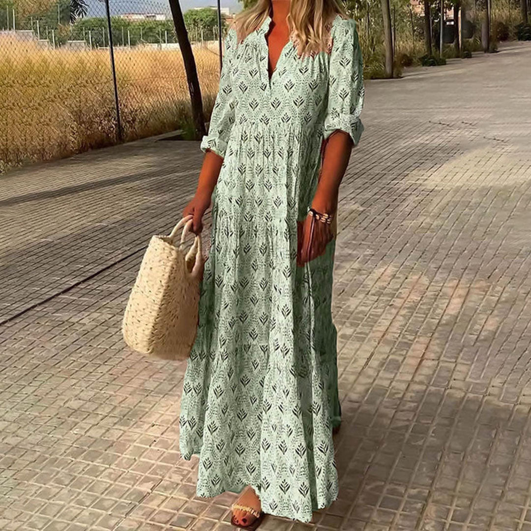 Olivia | Women’s Elegant Boho Maxi Dress with V-Neck and Flowy Silhouette