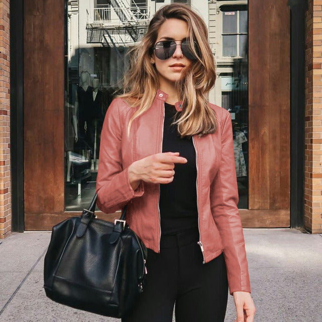 Violet | Women’s Vegan Leather Biker Jacket with Structured Zip‑Front Design