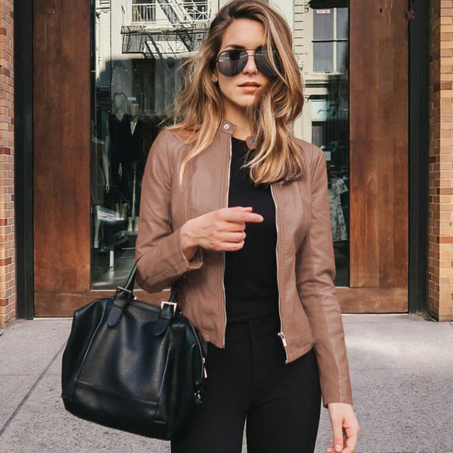 Violet | Women’s Vegan Leather Biker Jacket with Structured Zip‑Front Design