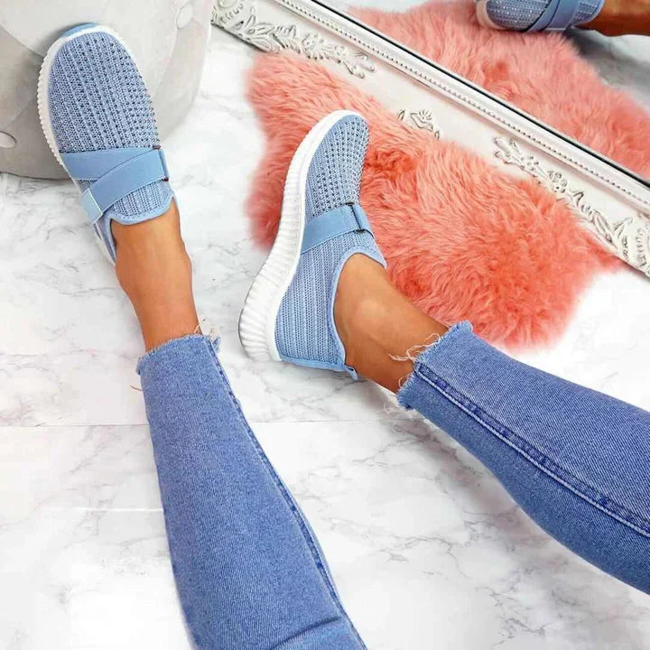 Ava | Women’s Slip-On Sneakers with Velcro Strap and Breathable Mesh Panels